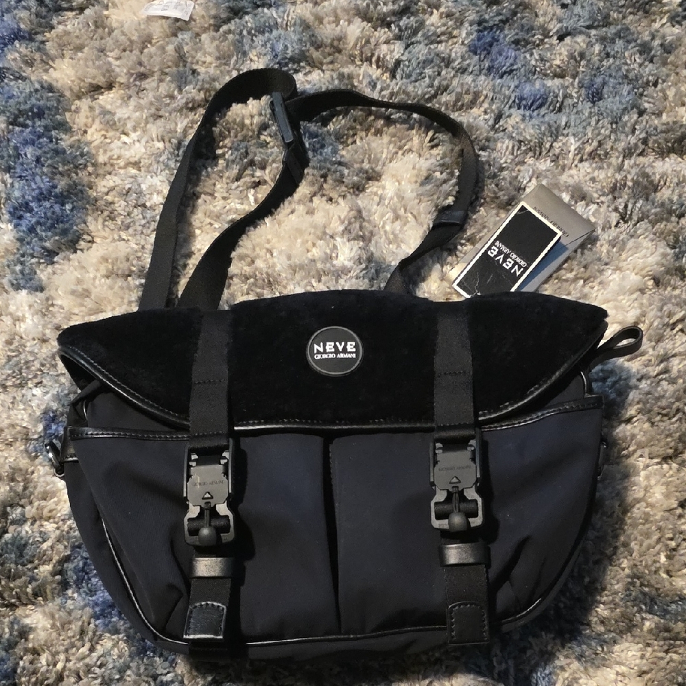 Giorgio Armani Black Messenger Bag for Men